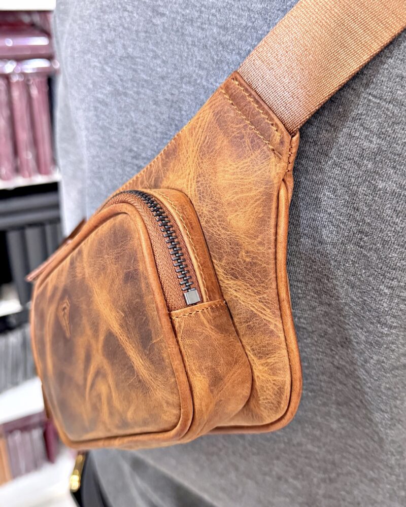 Hakiki Deri Çapraz Çanta Cross Body Çanta - Fındık - 2085